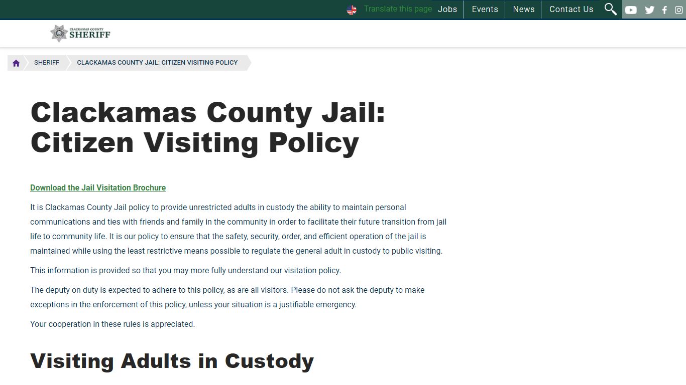 Clackamas County Jail: Citizen Visiting Policy